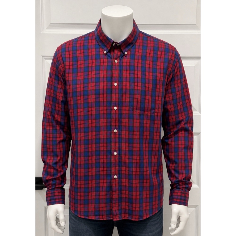 LANDS END Men's Long Sleeve Plaid Shirt 17 1/2 X 36 Tall Professional Comfort
